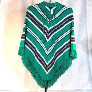 One size green poncho knit cover up